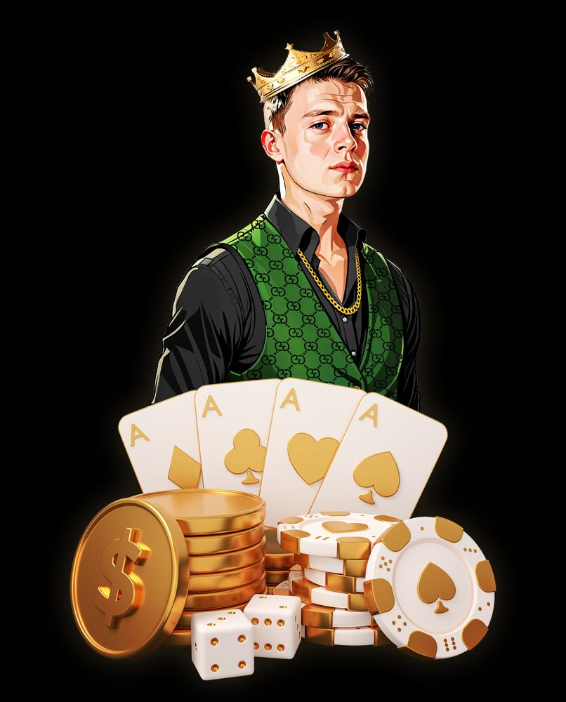 Мужчина в зеленом костюме Gucci с короной - главный баннер казино